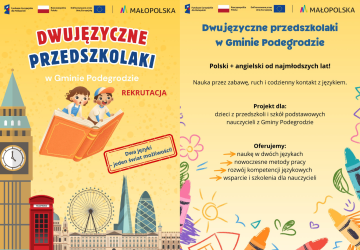 Rekrutacja dzieci do projektu  „Let’s play! Dwujęzyczne przedszkolaki w Gminie Podegrodzie”