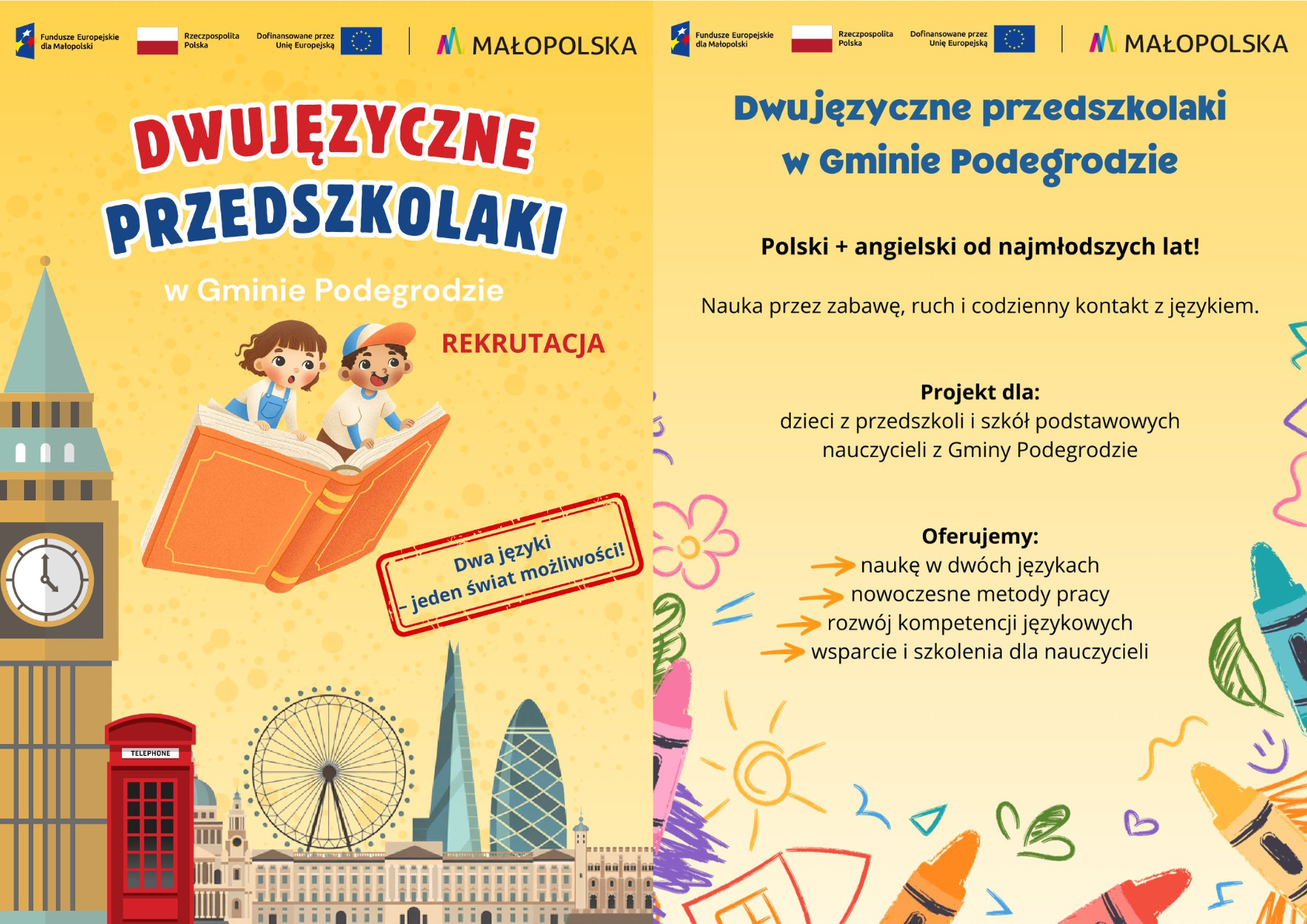 Rekrutacja dzieci do projektu  „Let’s play! Dwujęzyczne przedszkolaki w Gminie Podegrodzie”